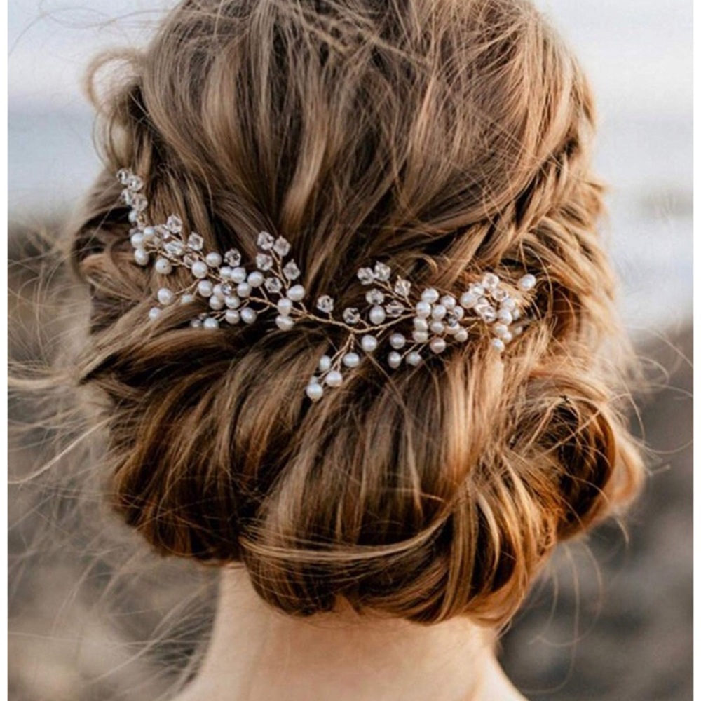 Beaded silver bridal hairpiece